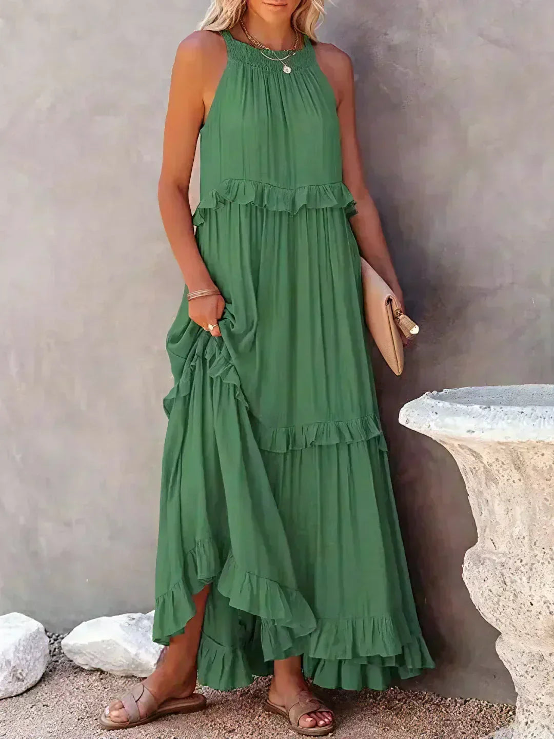 LANDRY | Schickes ärmelloses Kleid mit Rüschenbesatz
