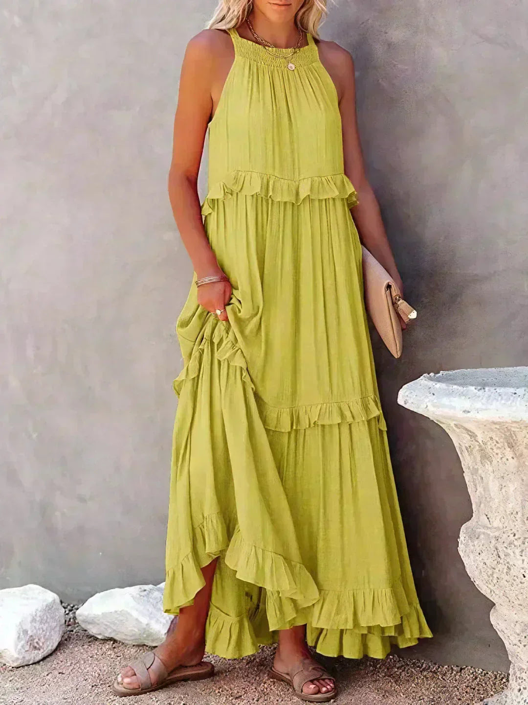 LANDRY | Schickes ärmelloses Kleid mit Rüschenbesatz