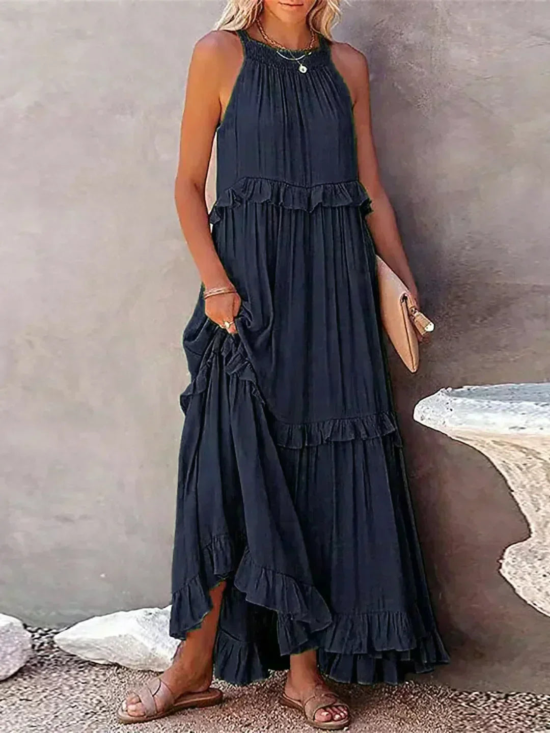 LANDRY | Schickes ärmelloses Kleid mit Rüschenbesatz