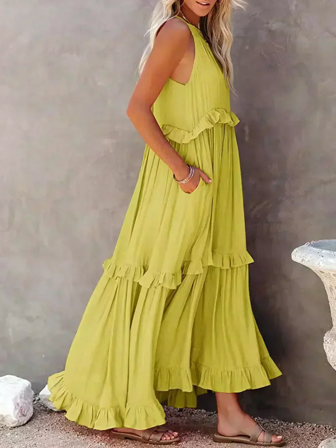 LANDRY | Schickes ärmelloses Kleid mit Rüschenbesatz