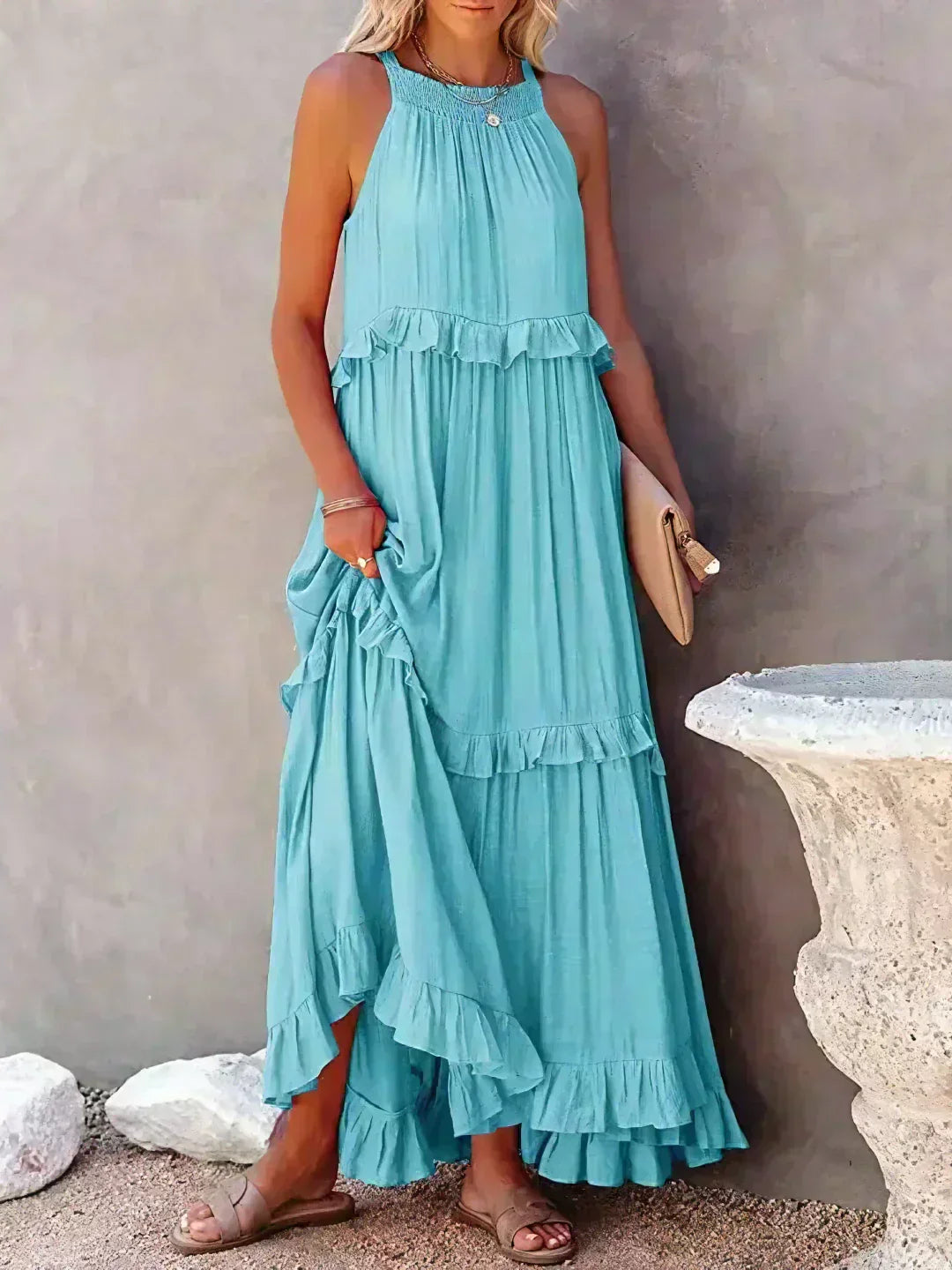LANDRY | Schickes ärmelloses Kleid mit Rüschenbesatz