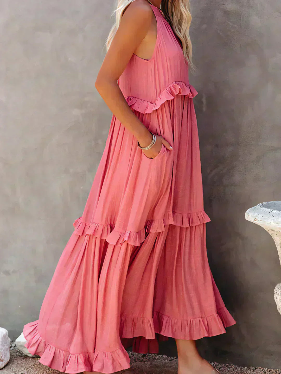 LANDRY | Schickes ärmelloses Kleid mit Rüschenbesatz