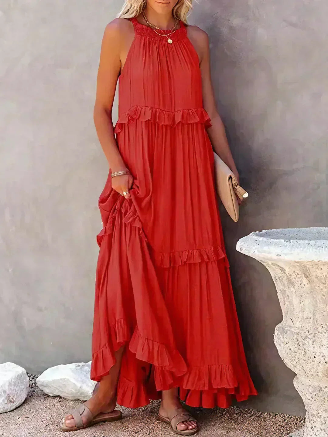 LANDRY | Schickes ärmelloses Kleid mit Rüschenbesatz