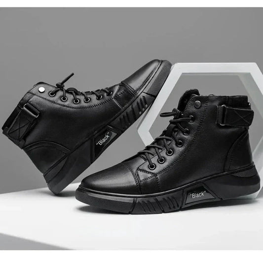 Brandon | Schwarze Leder-Schuhe mit hohem Schnitt